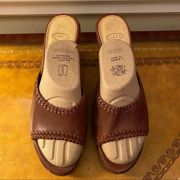 Joan & David Wedge Cork Slip On Mule Brown Sandals Shoes 9 - Picture 2 of 5